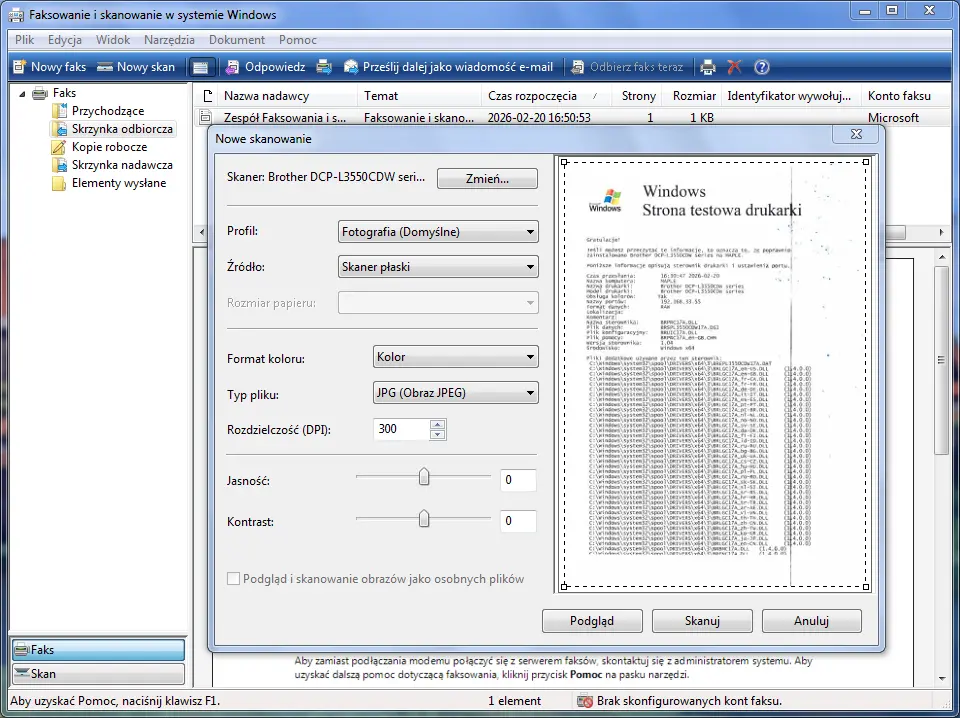 Skan wydrukowanej strony testowej